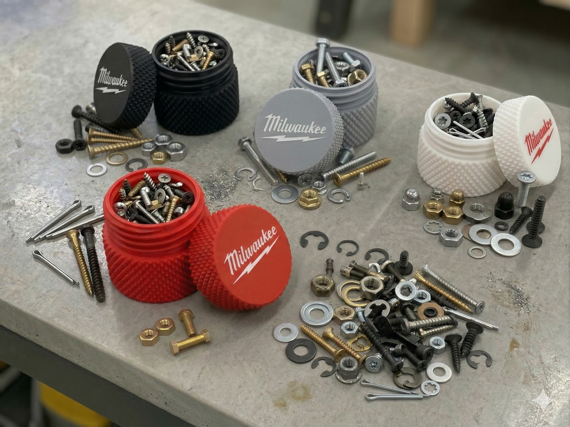 Milwakee Knurled Threaded Containers | Wire nut, screws, and hardware storage | Great Gift Idea | Excellent Grip and Threads
